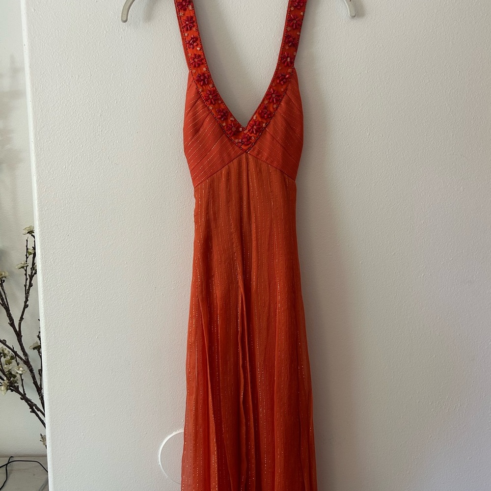 Kay Unger Orange V-Neck Sleeveless Sundress